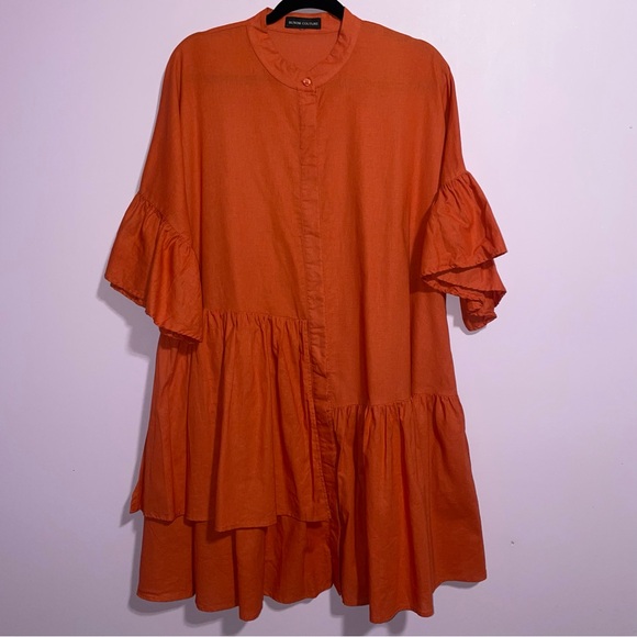 Buxom Couture Plus Size Linen Flutter Mini Dress Apricot Women Size 1X Office - Picture 1 of 9